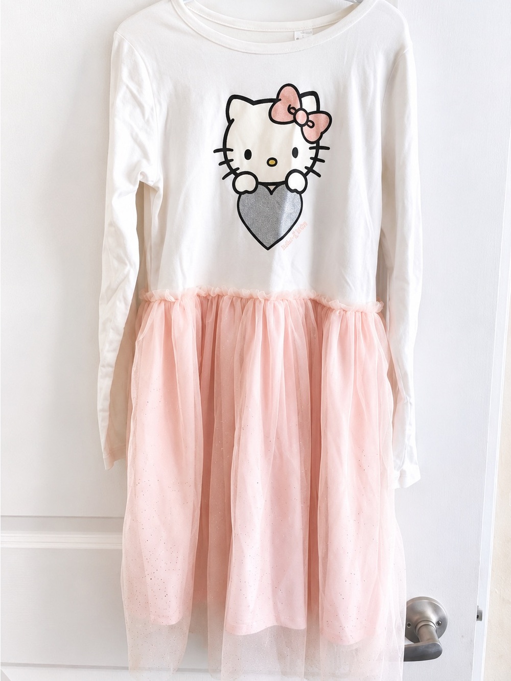 H&M Hello Kitty Tulle Dress | Girls Size 10 | Pink Glitter Mesh | Long Sleeve